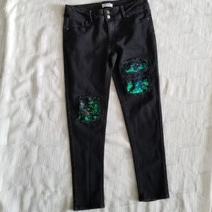 Mudd Black Jeans With Sequin Patches Girl's Size 16